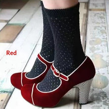 Load image into Gallery viewer, Women's Retro Round-Toe Chunky Heel Pumps with Ankle Strap Buckle | Suede Block Heel Dress Shoes