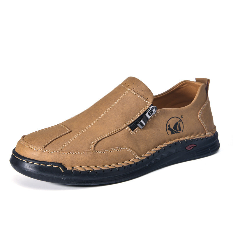 Men's Microfiber Leather Casual Shoes – Lace-Up Low-Top Sneakers with Rubber Sole