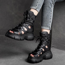 Load image into Gallery viewer, Women's Roman Gladiator Sandal Boots | Open Toe Buckle Hollowed-Out Design | Black Brown