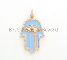 Load image into Gallery viewer, Enamel Oil Drop Hamas Hand Pendant,Cubic Zirconia Hamas Hand Pave Pendant, Blue Pave Pendant, 29x43mm, SKU#F599C