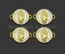 Load image into Gallery viewer, Gold Filled White Enamel Virgin Mary On Round Coin Shape Connector, 18K Gold Filled Enamel Link, Enamel Jewelry, 22x17mm,Sku#LD108