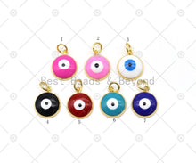 Load image into Gallery viewer, Enamel Colorful Evil Eye on Coin Shape Pendant, 18K Gold Filled Evil Eye Charm, Necklace Bracelet Charm Pendant,Sku#JL60
