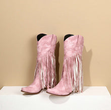 Load image into Gallery viewer, Women's Retro Mid-Calf Chunky Heel Round-Toe Boots | Slip-On Synthetic PU Winter Boots