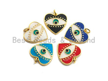 Load image into Gallery viewer, Pave CZ Enamel Heart With Evil Eye Pendant, Enamel Pendant,Enamel Heart Pendant, Oil Drop jewelry Findings,19x20mm,sku#F933