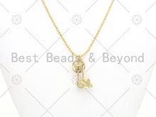 Load image into Gallery viewer, Colorful CZ Micro Pave Butterfly On Safety Pin Shape Pendant/Charm, 18K Gold Filled Charm, Necklace Bracelet Charm Pendant,8x30mm,Sku#F1409
