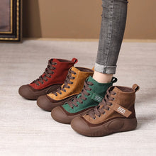 Load image into Gallery viewer, Women's High Top Lace-Up Boots | Thick Sole Height Increasing | Genuine Leather | Coffee Green Red