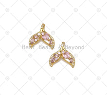 Load image into Gallery viewer, Pink CZ Micro Pave Shark Tail Shape Pendant,18K Gold Filled Shark Tail Charm, Necklace Bracelet Charm Pendant, 19x19mm, Sku#LK471