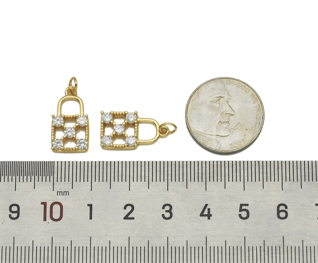CZ Hollw Out Lock Charm, Sku#JL71