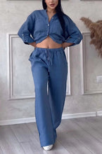 Load image into Gallery viewer, Wide-Leg Pants &amp; Lace-Up Top Two-Piece Set – Solid Color, 12 Colors S–5XL