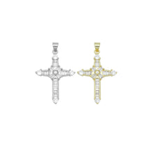 Load image into Gallery viewer, Gold Clear Baguette CZ Cross Charm Pendant, Sku#LD638