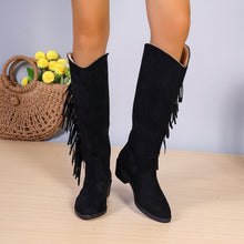Load image into Gallery viewer, Women's Pointed-Toe Low-Heel Suede Long Boots – Slip-On Tassel Ankle Boots