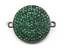 Load image into Gallery viewer, CZ Micro Pave Green Round Disc Connector, 16x20mm, SKU#A44