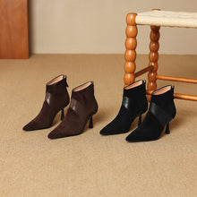 Load image into Gallery viewer, Women's Spliced Short Martin Boots – Suede Stiletto Heel Ankle Boots with Back Zipper