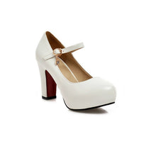 Load image into Gallery viewer, Platform High Heels Slip-On Pumps. Women's Chunky Heel Round Toe Dress Shoes PU Leather Non-Slip
