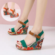 Load image into Gallery viewer, Women's Floral Embroidered Wedge Sandals | Buckle Platform Open-Toe Summer Heels