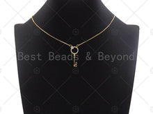 Load image into Gallery viewer, CZ Micro Pave Key With Round Ring Shape Pendant , Gold/Silver/Black/Rose Gold Plated Key, Necklace Bracelet Pendant, 12x33mm,sku#L285