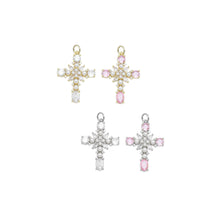 Load image into Gallery viewer, Pearl CZ Pave Cross Gold Silver pink Pendant, Sku#A221