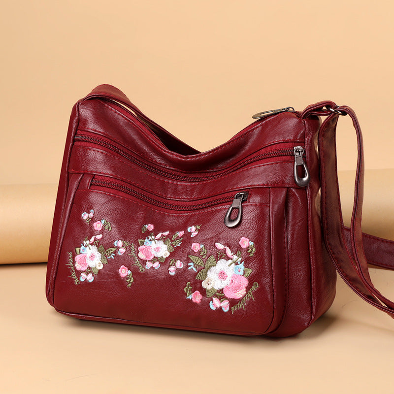 Embroidered Soft PU Leather Shoulder Bag
