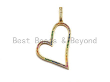 Load image into Gallery viewer, Colorful CZ Micro Pave Open Heart Shape Pendant, Cz Pave Bracelet Necklace Pendant in Gold Finish,35x38mm, sku#F905
