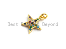 Load image into Gallery viewer, CZ Colorful Micro Pave Five Point Star Pendant, Five Point Star Shaped Pave Pendant, Gold plated, 12x14mm, Sku#F753