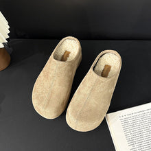 Load image into Gallery viewer, Women's Round-Toe Chunky Heel Platform Half Slippers | Faux Fur Lined Suede Mule Shoes