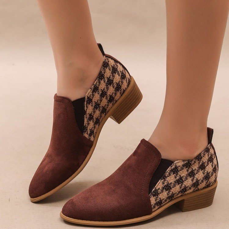 Women's Retro Color-Block Slip-On Shoes | Suede Mid Heel Dress Shoes
