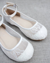 Load image into Gallery viewer, White New Lace Ballet Flats with Ankle Strap
