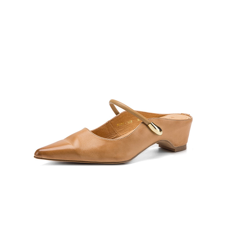 Women's Mary Jane Mule Sandals | Full Grain Cowhide Pointed Toe Block Heel Slides