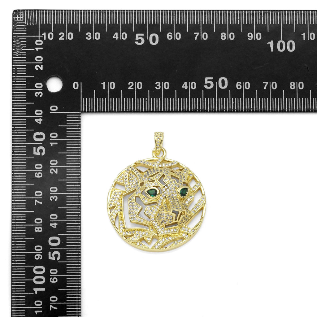 Clear CZ Gold Tiger Lion Head Pendant, Sku#LX318