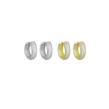 Load image into Gallery viewer, Clear CZ Silver Gold Medium size Hoop Earrings, Sku#A477