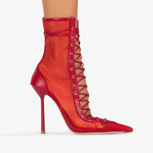 Load image into Gallery viewer, Women's Mesh Patent Leather Stiletto High-Heel Sandals | Pointed Toe Back Zipper | Sizes 35–45
