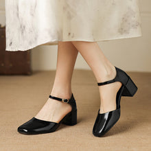 Load image into Gallery viewer, Women's Cutout Mary Jane Block Heel Sandals | Full-Grain Cowhide Square Toe Heels
