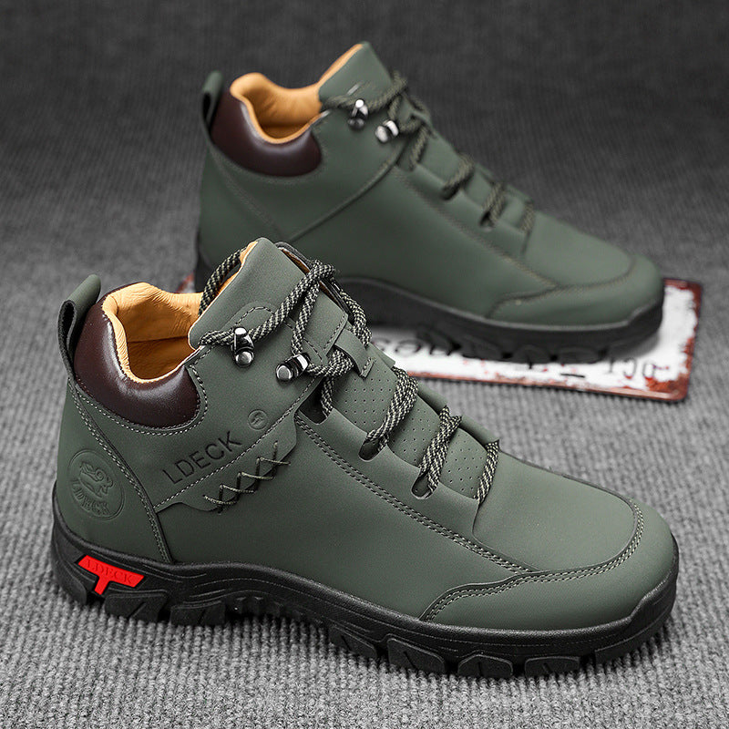 Men's All-Season Genuine Leather Work Shoes - Breathable Non-Slip Casual Boots