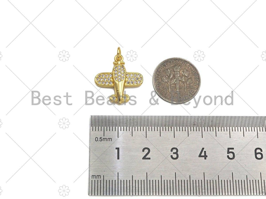 CZ Micro Pave Airplane Shape Pendant/Charm,Cubic Zirconia Charm, Necklace Bracelet Charm Pendant,18x19mm, Sku#LK256