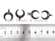 Load image into Gallery viewer, Black CZ Pave On Black Micro Pave Crescent Moon Charm Beads, Micro Paved Horn Pendant,16x18mm, sku#F396