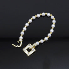 Load image into Gallery viewer, Pearl Gold Spacer Square Clasp Bracelet , Sku#LD475C