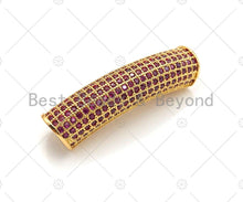 Load image into Gallery viewer, Fuchsia CZ Micro Pave Half Full Pave Tube for Bracelet/Necklace, CZ Spacer Tube in Silver/Gold/Rose Gold/Black, Tube Beads, 38x8mm,sku#ML09