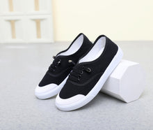 Load image into Gallery viewer, Women's White Canvas Slip-On Sneakers – Flat Sole, Multi-Color | Casual Everyday Shoes