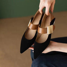 Load image into Gallery viewer, Women's Metallic Buckle Colorblock Chunky Heel Pumps – Slip-On Block Heel Shoes