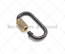 Load image into Gallery viewer, Dual Color CZ Pave Oval Shape Clasp, Gold Black Color Carabiner Clasp, Carabiner Clasp,17x29mm, sku#K116