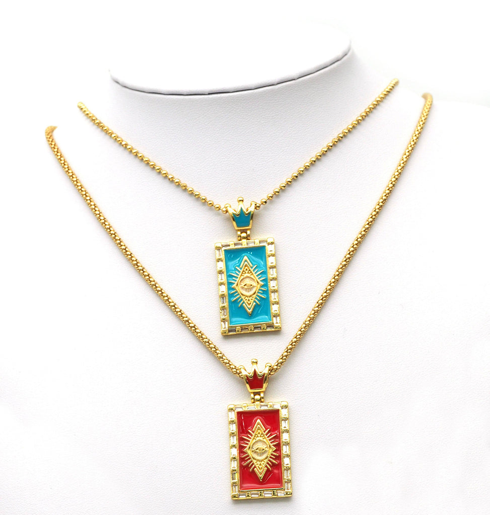 CZ Enamel Evil Eye Pendant, Sku#JL75