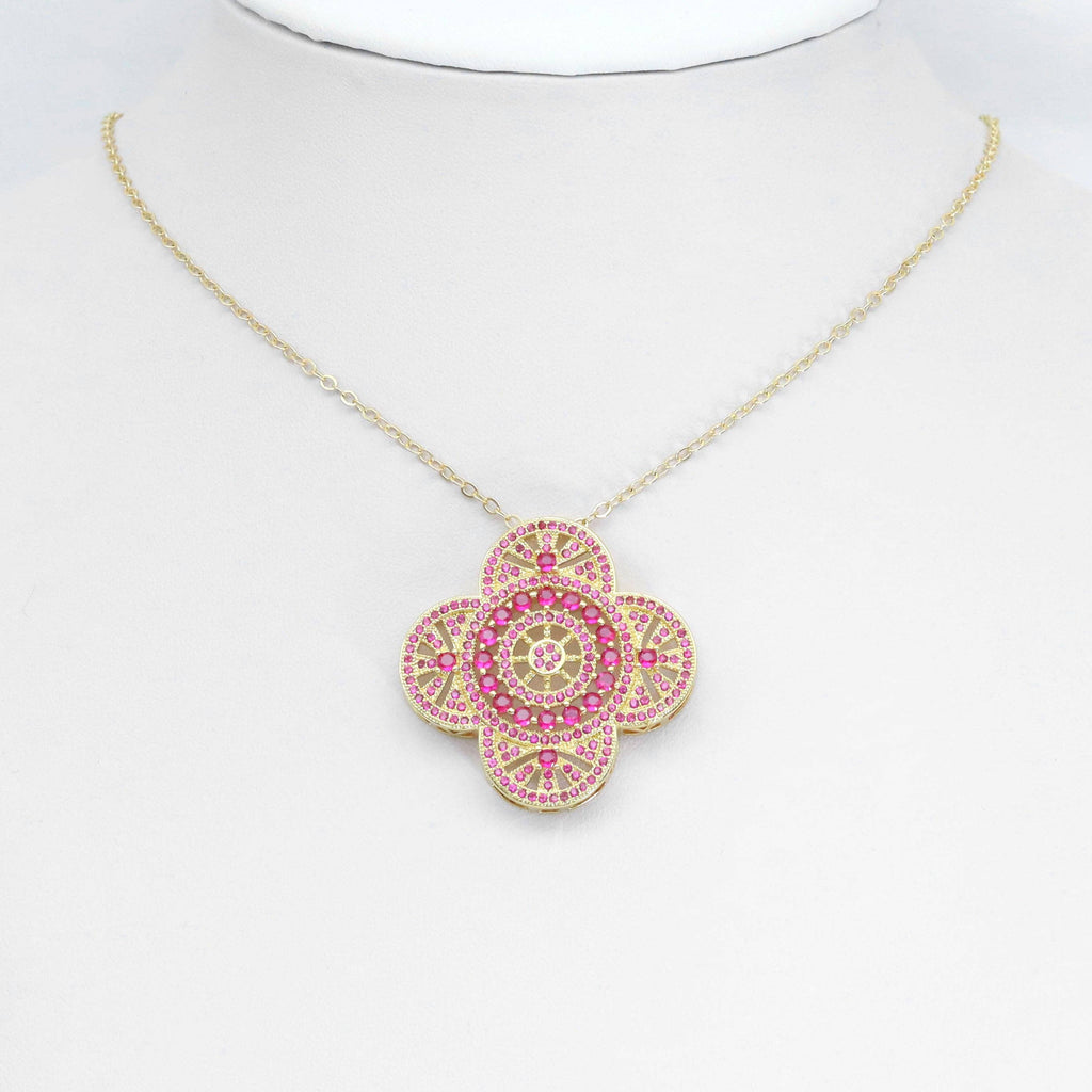 Colorful CZ Large four Petal Flower Charm Pendant, Sku#LX589