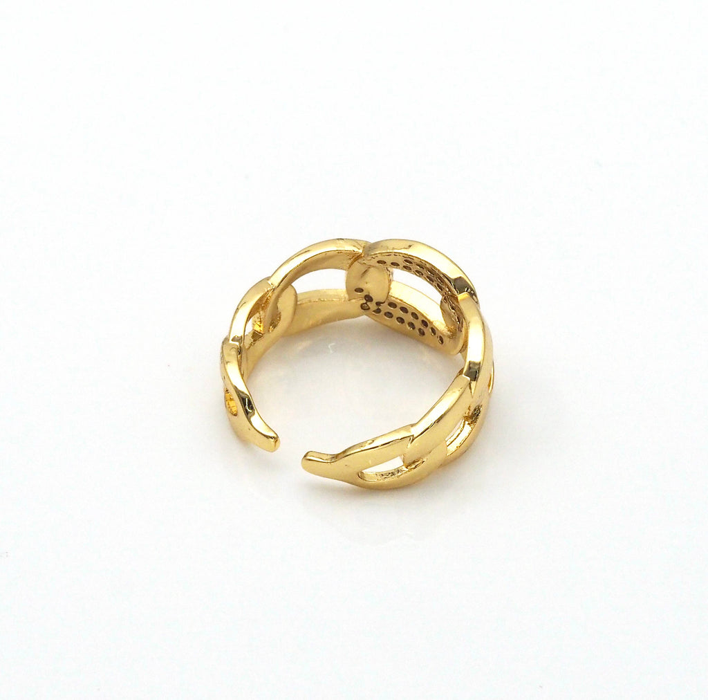 CZ Pave Oval Link Shape Adjustable Ring,X224