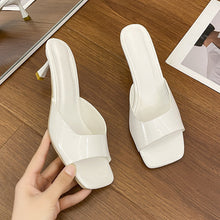 Load image into Gallery viewer, Women's Square Toe Low Heel Slippers – Open Toe Patent Leather Slide Sandals