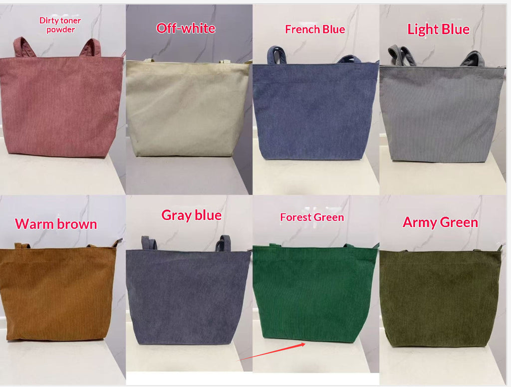 Women's Corduroy Handbag - Minimalist Casual Shoulder Bag with Embroidery