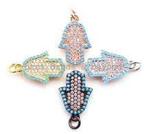 Load image into Gallery viewer, CZ Micro Pave Turquoise Hamsa Hand Bracelet Charm, Cubic Zirconia Charm,12x21mm, sku#F19