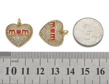 Load image into Gallery viewer, CZ Pave Red Enamel Mom Heart Charm, Mother's day charm, Sku#L716