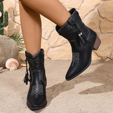 Load image into Gallery viewer, Women's Pointed-Toe Square-Heel Mid-Calf Denim Boots - Vintage Slip-On Boots