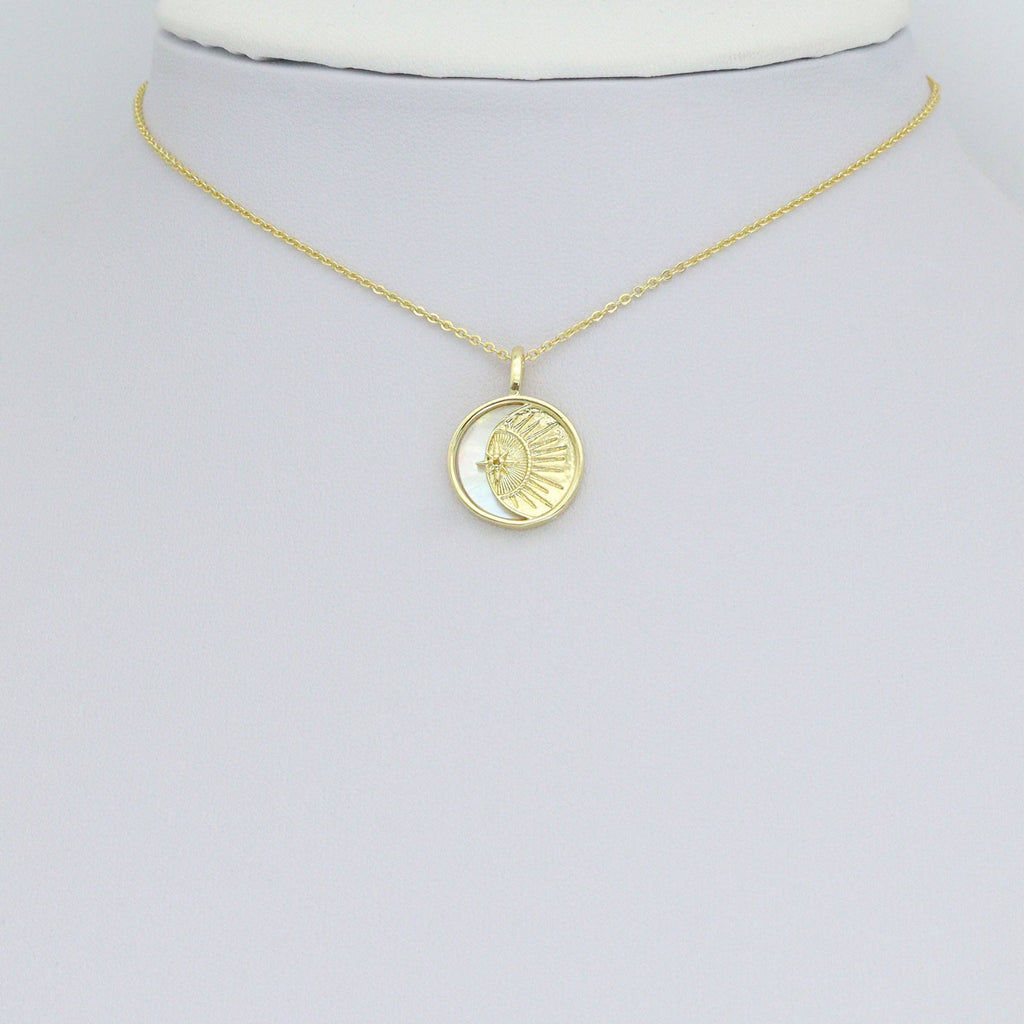 CZ North Star Moon Sun Mop Coin Charm Pendant, Sku#LK1154