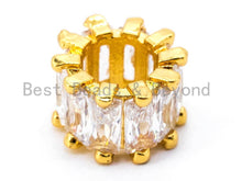 Load image into Gallery viewer, CZ Micro Pave Big Hole Spacer Beads, Clear Cubic Zirconia Spacer Beads Gold/Silver/Rose Gold/Gunmental, 5x9mm, sku#G270